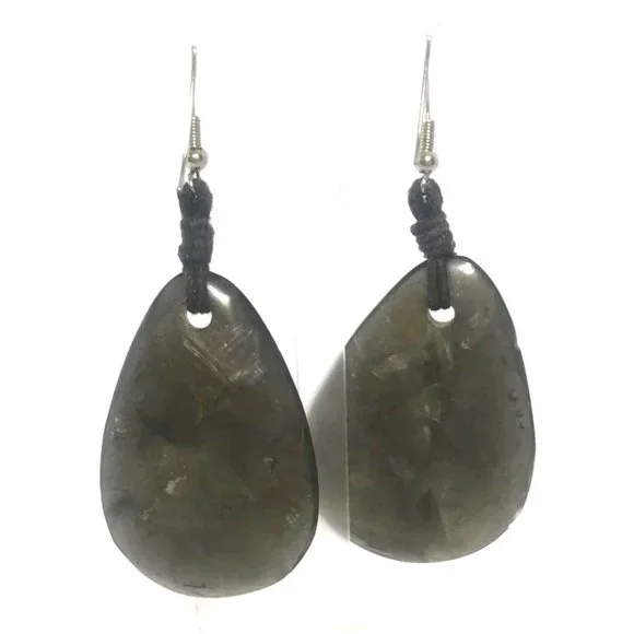 Handmade Large Faux Labradorite Teardrop Dangle Earrings Resin Boho - Picture 5 of 5